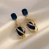 Boucles d'oreilles pendantes en cristal bleu marine, tendance, spirale, géométrie géométrique, accessoires de bijoux élégants pour femmes, 2024