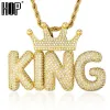 Colliers Hip Hop Iced Out Crown Bubble Lettres Custom Nom Custom Cumbic Zircon Chain Pendants Colliers pour hommes bijoux