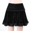 Jupes Mall Gothic Esthétique Velours Plissé Mini Femmes Vintage Harajuku Taille Haute Dentelle Volants Jupe