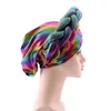 Baretten Dubbel geweven voorgebonden sjaal met gedraaide elastische Afrikaanse tulband Head Wrap Marineblauwe gevlochten muts voor dames en meisjes