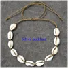 Anhänger Halsketten Strand Natürliche und Zinklegierung Shell Charm Armband Halskette Beige Cord Gold Farbe Handgewebt Ein Set für Wom Dhgarden Dhyv2