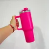 Pulverbeschichtetes Lasergravur-Etch-Flamingo-Camelia-Barbie-Hot-Pink-Flip-Strohhalm mit großem Fassungsvermögen, 40-Unzen-Edelstahl-H2.0-Quencher-Becher für Lasergravur, im Karton verkauft