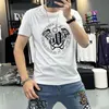 Men's T-shirt Hot Diamond Printing Fashion Figure Short Sleeve Tees Round Neck Bottom Shirt Trendy Luxcy Tops Male Clothing