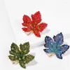 Brooches Exquisite Red Maple Leaf For Women Shiny Rhinestone Plant Pin Corsage Female Party Sweater Coat Jewelry Accessories