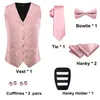 Hi-Tie Brand Silk Mens Vests Red Blue Green Gold Waistcoat Tie Bowtie Hanky ​​Cufflinks Set midjejacka för män Wedding Office 240219