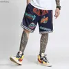 Mäns shorts American Retro Hiphop Shorts Mens Loose High Street Sports Boxing Sports Casual Fashion Straight Five-Point Pants Summer 240226