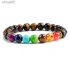 Perlen 7 Chakra Naturstein 8mm Perlen Armband Männer Onyx Tigerauge Lava Energie Armband Reiki Heilung Yoga Buddha Schmuck für Frauen YQ240226