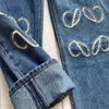 Denim-Jeans, Designer-Jeans, Damen-Jeans, Damen-Hosen, Röhrenjeans, Design-Farben, Hosen, lange Hippop-Aufkleber, Stickerei, schmaler Denim, gerade Streetwear, Skinny