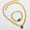 Halsband örhängen Set Zeadear Zircon Armband Rectangle Pendant Chunky Punk Thick Link Chain Green Crystal Gift Party Wedding