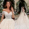 Romantische Trouwjurken 3D-Bloemen Applicaties Bruids Baljurken Uit De Schouder Lange Mouwen Custom Made Vestido De Novia