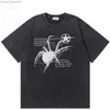 남자 티셔츠 남성 티셔츠 스트리트웨어 힙합 대형 Y2K 세탁 된 검은 거미 그래픽 하라주 쿠 고딕 양식의 빈티지 코튼 탑 티 느슨한 빨랫줄 2402