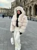 Kvinnors päls kvinnor mode varma faux förtjockar kappa vintage långärmad huva korta kvinnliga jackor höst vinter chci lady streetwear