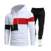 2023 Autumn/winter New Men's Casual Pullover Hooded Irregular Contrast Color Sweater Coat Set