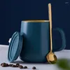 Tasses en céramique avec couvercle et cuillère, tasse à café créative légère, couleurs contrastées, cadeaux parfaits pour anniversaire d'amis