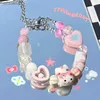 Pärlstav söt tecknad rosa katthjärta pärlor armband kvinnor flickor söta strass stjärna armband koreanska trendiga smycken gåvor yq240226