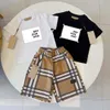 Kids Clothes Sets Short Sleeve T-shirts Shorts Plaid Toddler Children tshirts Pants Lattice Boys Girls t shirts trousers Youth Baby Tees Tops Black Wh S265#