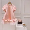 春の夏の女の子のドレスファッション29y子供ピンクの長い赤ちゃんの短剣のメッシュプリンセスティーンエイジ服240223