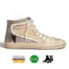 Goldenss Goosess Mid Slajd High Top Sneakers Designer Włoch marka męskie damskie buty swobodne buty laminowana skórzana gwiazda do stare brudne but flash vintage wykończenie cielęcy