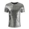 Moda Uomo anni '70 Costume da discoteca Camicia con paillettes T-shirt a maniche corte O Collo Tinta unita Party Club Top T Shirt Uomo Abbigliamento 240223