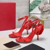 Cowhide ankle strap stiletto Heel sandals heel rose embellished leather outsole 100mm pumps women's party dress shoes luxurious designer high heels 35-42