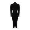 Casual Dresses Women Formal Autumn Winter Sexy Backless Slim Fit Slit Hip Long Sleeved Velvet Party Dress Trendy Wedding Guest