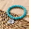 Beaded Fashion Turquoise Bracelet for Women Healing Crystal Nature Stone Stretch Cross Tree of Life Bracelets for Women Men Jewelry YQ240226