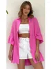 Party Dresses Loose Casual Single Breasted Beach Rose Red Shirt Dress Turn Down Collar Straight Flare Sleeve Solid Short Vestidos