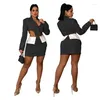 Work Dresses Vbqbsql Women's Fashion Sexy Contrast Color Long Sleeve Midriff Outfit Top Short Skirt Two Piece Sets Women Outifits