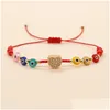 Pulseras de eslabones de cadena Estilo europeo y americano de moda Ojos de cristal de colores mezclados con amor Cuerda roja Pulsera tejida para mujer Amigo Otgvy