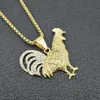 Hip Hop Strasssteine gepflastert Goldfarbe Edelstahl Huhn Hahn Hahn Anhänger Halskette für Männer Jewelry248i