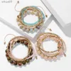 Beaded Natural Crystal Stone Bracelets Set 4Pcs Bangles Adjustable Gold Color Beads Bracelets Set For Women Jewelry Female Male Party YQ240226