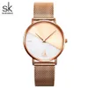 Shengke Fashion Women Dual Color Faux Leather Strap Round Dial Analog Quartz Wrist Watch Simple Quartz Watch Dating Gift Watch2683