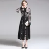 Women Runway Dress Feathers and embroidery Spring Party Holiday Midi Vestidos Scarf Collar Long Sleeve Sliming Lady