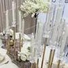 Fornitura di espositori per fiori commerciali Decorazione da tavolo centrotavola in cristallo per vaso di fiori da matrimonio supporto in acrilico dorato da utilizzare solo per candele a led
