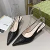 Patent Leather Pointed Toe Slingback Dress Shoes Sandaler Läder yttersula 10,5 cm stilettpumpar kvinnor fest kvällskor lyxdesigner höga klackar 35-42