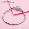 Bangen Athenaie 925 Sterling Silver Snake Chain met Pave Clear CZ Heart Clasp Bracelet Fit alle Europese charm kralen Valentijnsjuwelen