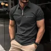 Мужские поло, умная повседневная однотонная рубашка-поло, весенне-осенняя рубашка с коротким рукавом и воротником-молнией, деловая мода, свободный тканевый верх