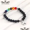 Frisado 6mm lava pedra grânulo pulseira para homens mulheres 7 chakra abelha coração amizade elefante pingente difusor de óleo essencial yog dhgarden dhyfk