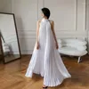 Casual Dresses Women Summer 2024 White Beach Dress Sexy Pleated A-line Sundress O Neck Strap Sleeveless Party Long Robes