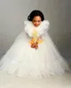 12M Baby White Chrzest Dress Girl Ruffle Tleeve Urodziny Księżniczka Tutu suknia Flowe! Girl Wedding Party Dress 1. tkanina komunalna z opakowaniem