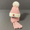 Bérets enfants peluche et épais isolation laine chapeau écharpe automne hiver femme bébé tricoté protecteurs d'oreille tête casquette grande boule