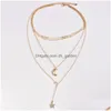 Colares de pingentes Novo colar de pingente de estrela de shinestone lua para mulheres bohemia mtilayer Gold Chain Long Party Fashion Dhgarden dhmqe