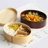 Caixas bento japonesas 3 grades, lancheira de madeira para cozinha, ecológica, caixas de sushi de madeira natural, recipiente de comida, tigela lt781