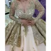 Stunningbride 2024 Luxury Gold Lace Applique Strati Ball Gown Abiti da sposa Aso Ebi Maniche lunghe Plus Size Arabo Cappella Treno Abiti da sposa