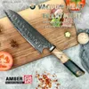 Cuchillos de cocina AMBER Cuchillo Santoku de 7 pulgadas 67 capas VG10 Cuchillos de cocina de acero damasco Cuchillo japonés con mango de madera estabilizado con resina epoxi Q240226