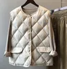 Gilets pour femmes 2024 Automne Hiver Élégant Beige Down Coton Gilet Veste Femmes Sans Manches Rembourré Vêtements Extérieurs Rhombus Gilet Manteau