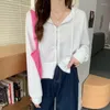 Hoodies femininos manga longa com capuz draw string sweatshirts zíper cardigan cor sólida high street coreano inverno 2024 fino ajuste