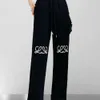 Frühlingswomenhosen Designer Hosen Damen gestickt Grafikhosen Baumwollströmungen Schnüre-up-Freizeithosen