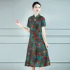Elegant Summer Chinese Cheongsam Women Modified Dress Vintage Floral Printed Mandarin Collar Female Qipao 240220