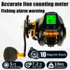 Rulli ricaricabili 7.2: 1 bobina di esca da pesca digitale con banco di linea accurato allarme morso di grande display o canna da pesca in mare carbone